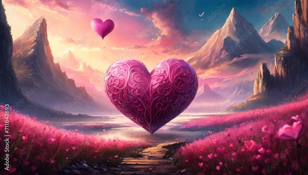 selective focus shot of a wide pink heart set against a pink background in a romantic setting