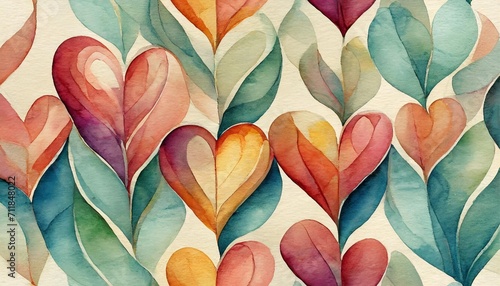 cute seamless pattern with vertical garland of hearts watercolor illustration on ivory background colorful print for textile wrapping paper wallpapers or cover