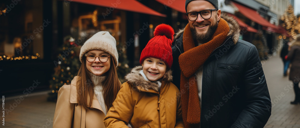 happy family walking and shopping