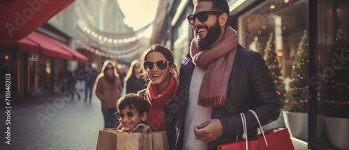 happy family walking and shopping