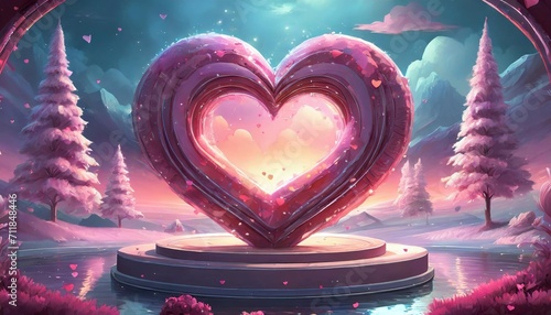 3d podium heart platform happy valentine pink love display stage illustration photo
