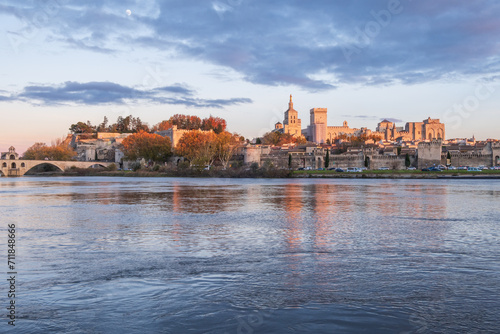 Avignon city and his famous bridge on the Rhone River. Photography taken in France in autumn
