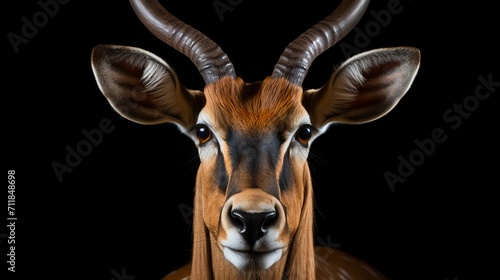 Majestic antelope portrait in wildlife photography isolated on black background