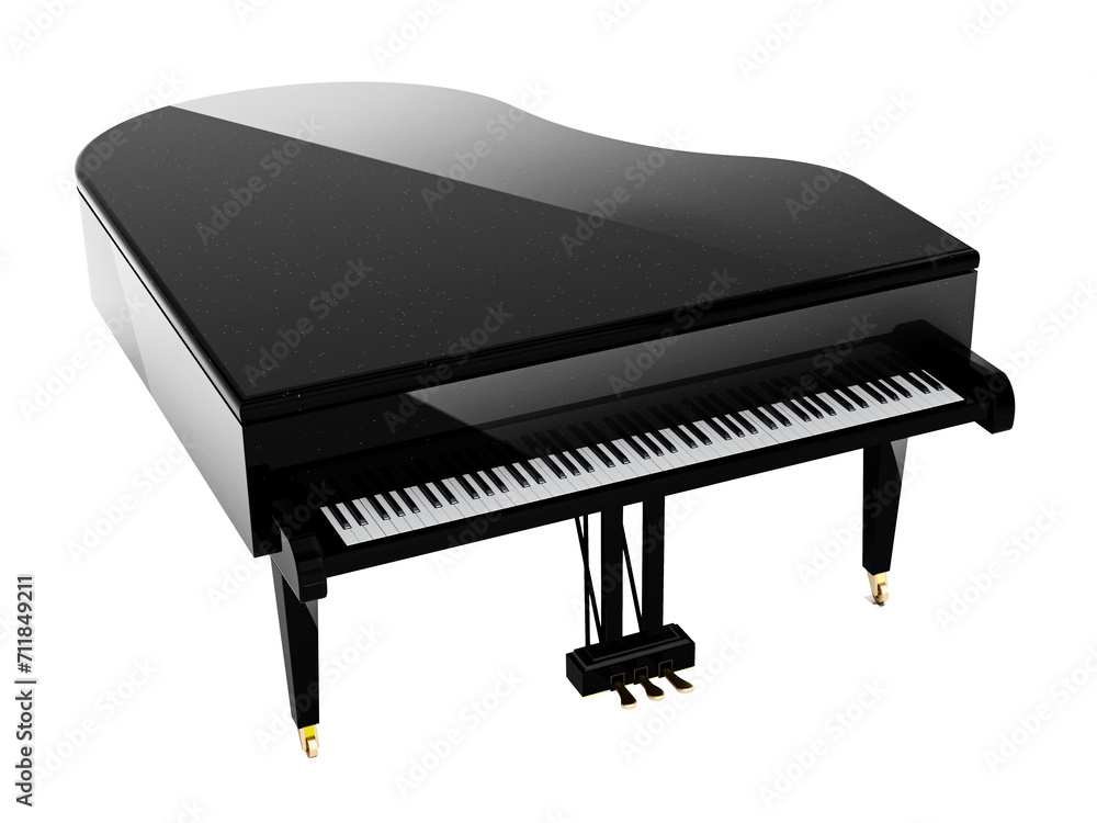 Generic grand piano isolated on transparent background. Transparent background. 3D illustration. 3D illustration Generic grand piano isolated on transparent background. Transparent background. 3D illustration. 3D illustration