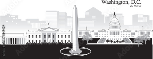 Vector illustration of the skyline and famous landmarks of Washington, D.C., USA