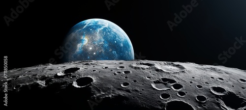Breathtaking panoramic shot of the vibrant blue earth as seen from the awe inspiring lunar surface