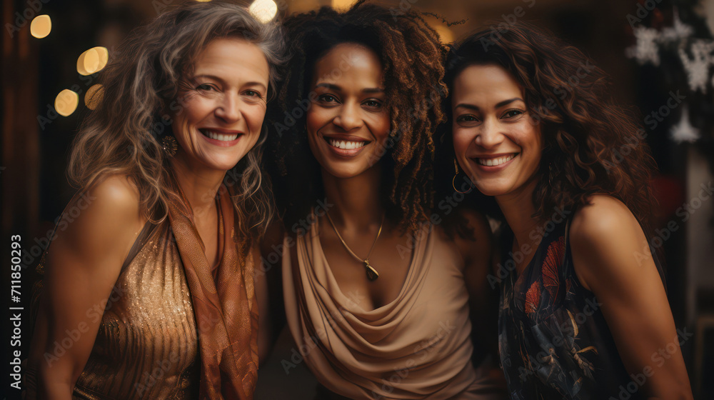 Obraz premium International Women's Day portrait of multiethnic mixed age range women looking towards camera