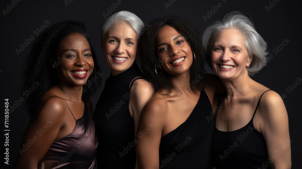 Fototapeta premium International Women's Day portrait of multiethnic mixed age range women looking towards camera