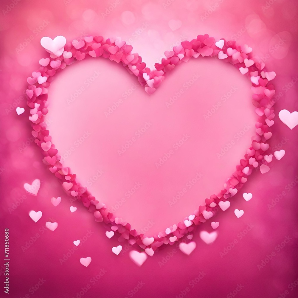 Valentine's day background with paper hearts. Vector illustration. Pink heart shape origami style on pink  bokeh light background 