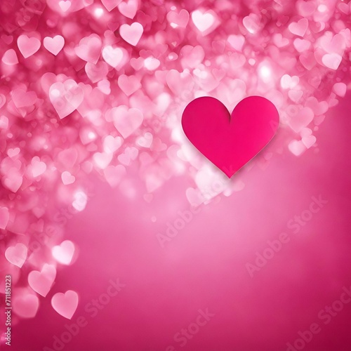 Valentine's day background with pink hearts. Vector illustration. Pink heart shape and bokeh light on pink background with space for text . 