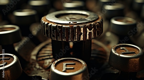 Vintage typewriter key close up   engraved characters and aged patina in a detailed composition © Ilja