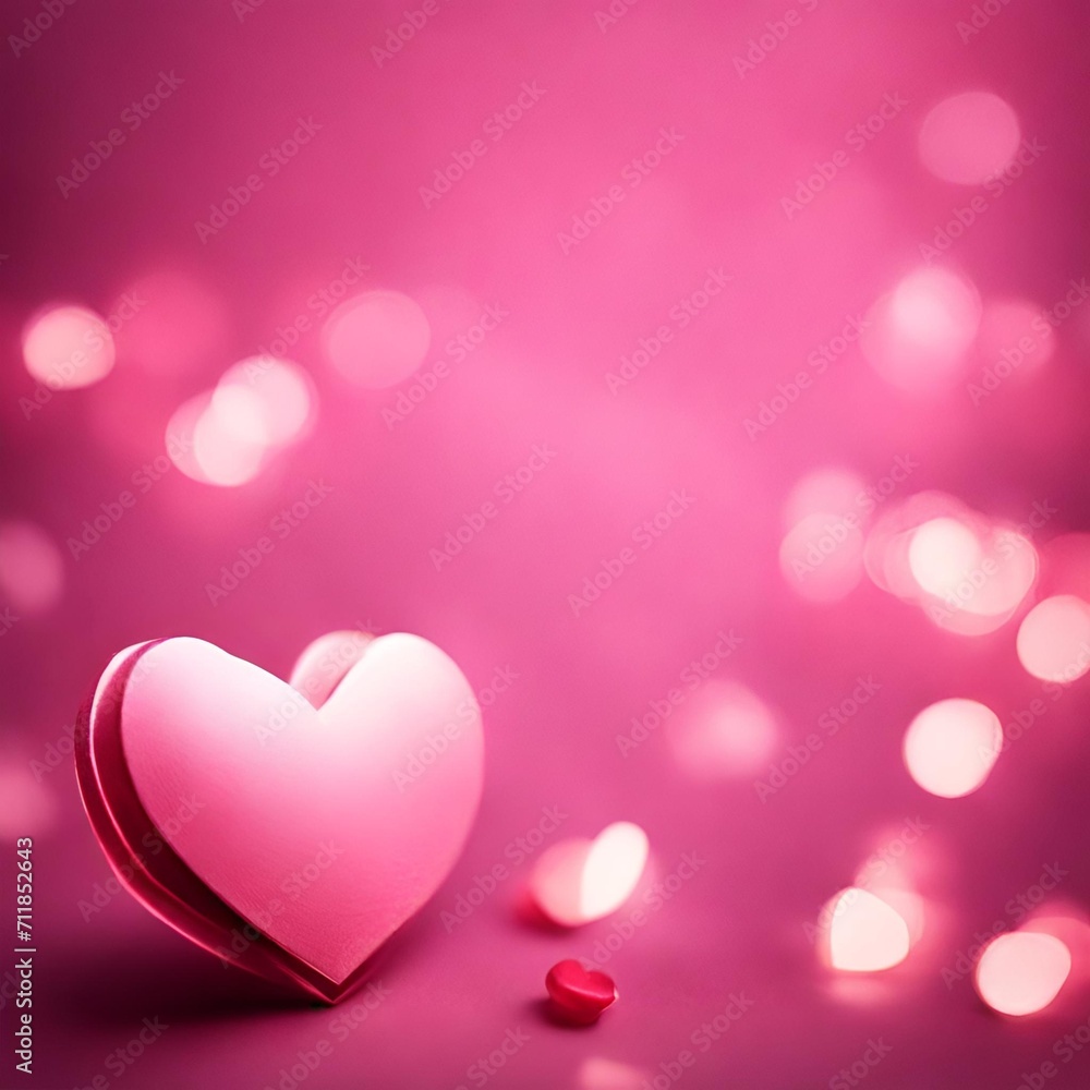 Valentine's day background with pink hearts. Vector illustration. Pink heart shape origami paper 3D and bokeh light on pink background