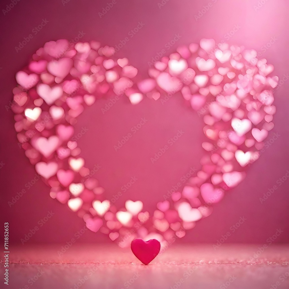 Valentine's day background with paper hearts. Vector illustration. Pink heart shape origami style on pink  bokeh light background 