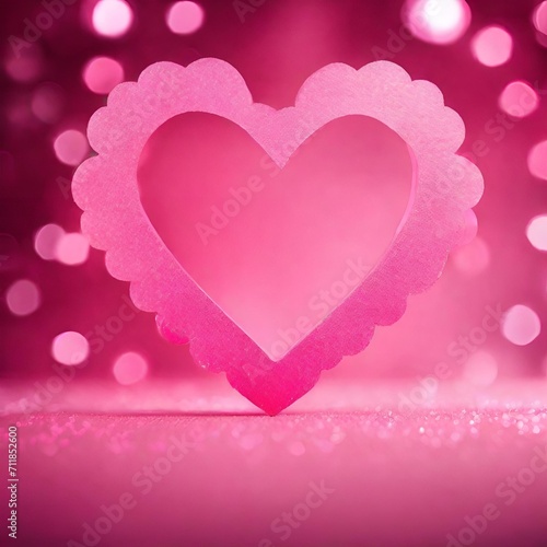Valentine's day background with paper hearts. Vector illustration. Pink heart shape origami style on pink bokeh light background 