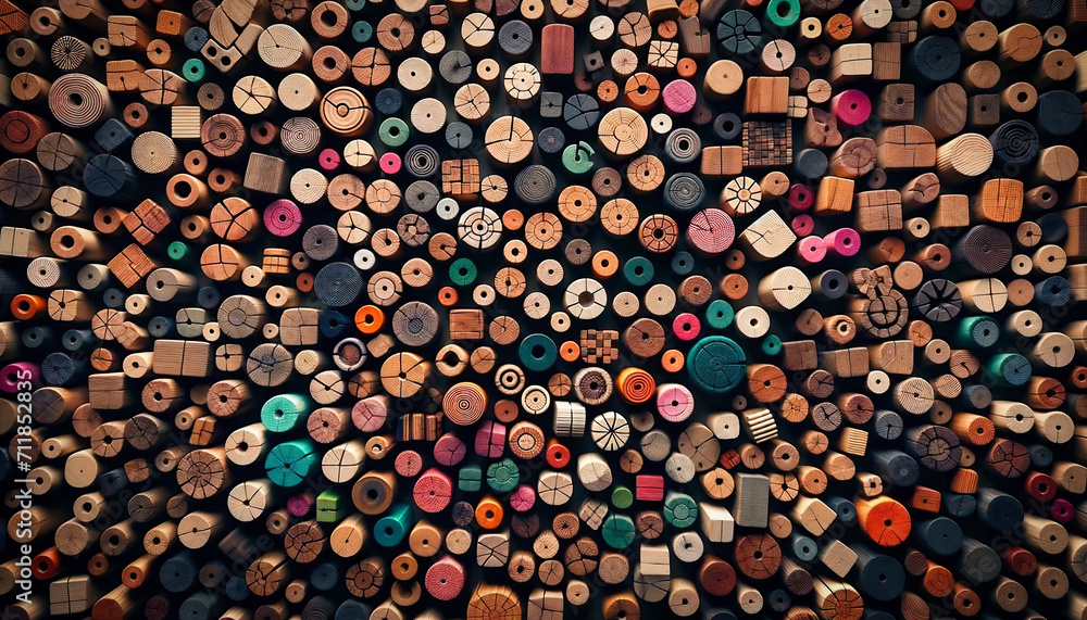 pattern with colorful wooden round pieces of wood pattern with colorful wooden round pieces of wood