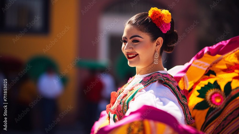 Colorful skirts fly during traditional Mexican dancing Colorful skirts fly during traditional Mexican dancing