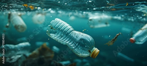 Environmental disaster massive amounts of plastic waste submerged underwater in the deep ocean.