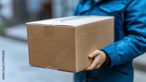 Professional courier service delivering package to customer s door with care and efficiency © Andrei