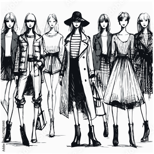 Stylish fashion models. Fashion girls Sketch