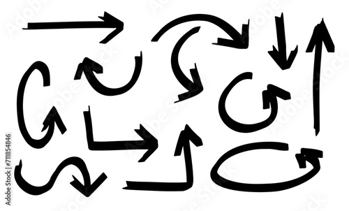 Arrows of different shapes. Abstract symbol for direction and path indication. Graphic pointer