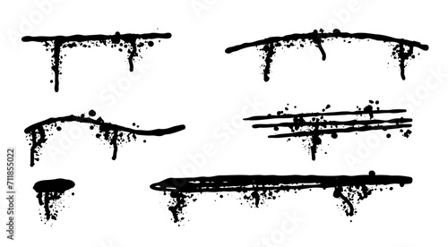 Graffiti Paint Line. Funky urban street element. Grunge texture aerosol brush stroke. Airbrush dot grunge illustration. Ink splash sketch.