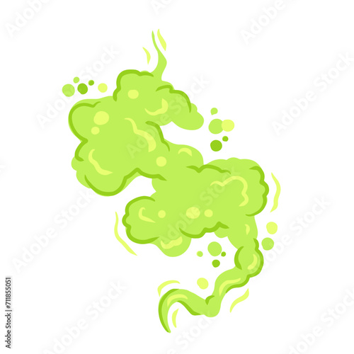 Fart and smell gas. Stinky cloud effect. Toxic cartoon breath. Scent funny smoke. Comic green wind isolated on white