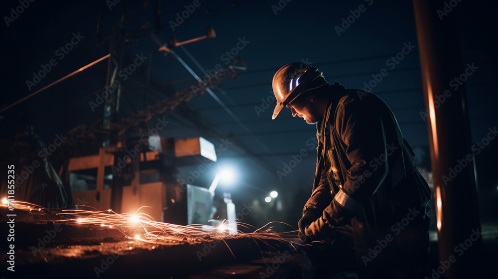 Asian electricians are climbing on electric poles to install and repair power lines. Asian electricians are climbing on electric poles to install and repair power lines.