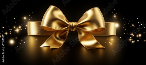 Curly gold ribbon for christmas and birthday present banner isolated on white background