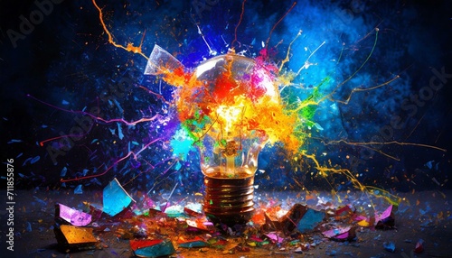 lâmpada explodindo com muitas cores photo