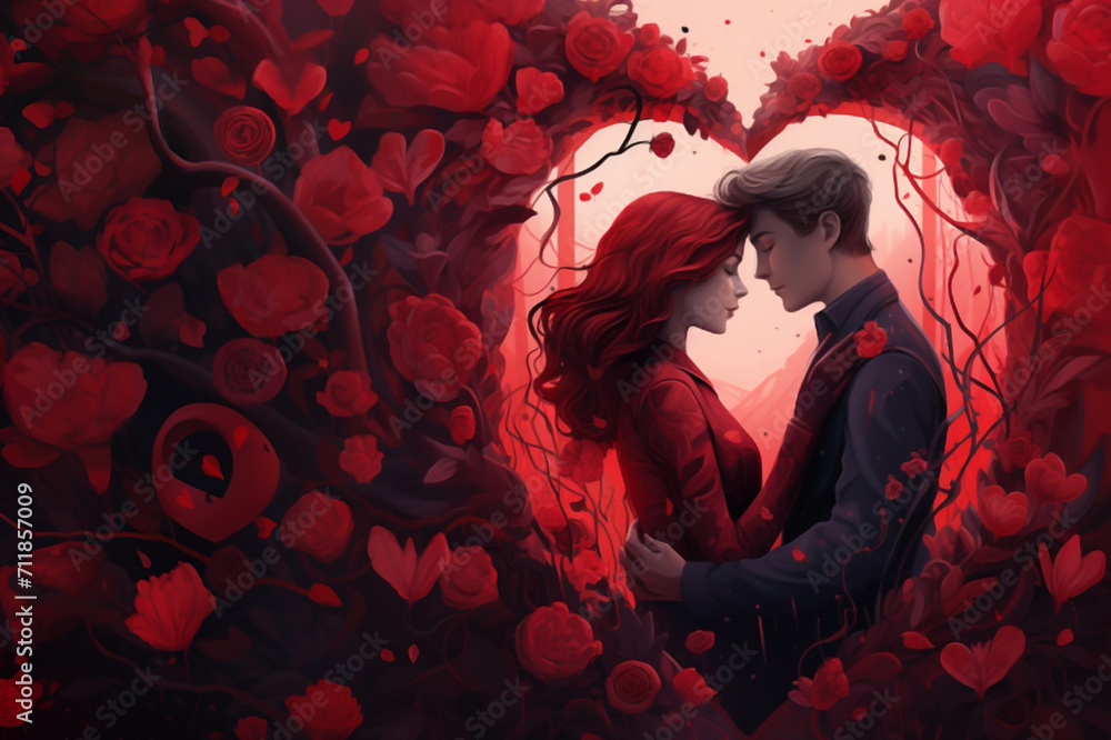 Illustration of valentines day abstract background with a couple.