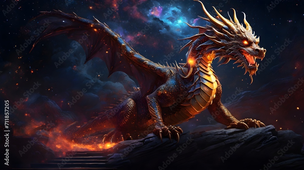 traditional chinese dragon standing on rocks with space background traditional chinese dragon standing on rocks with space background