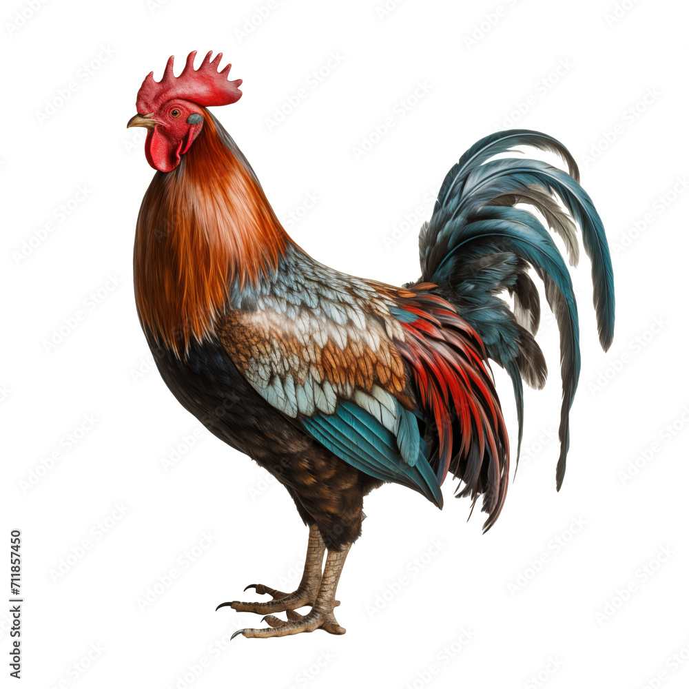 Fototapeta premium rooster full length side view on isolated white background.