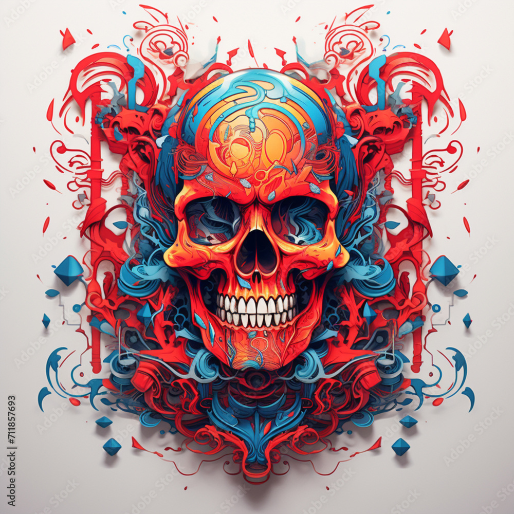 skull - logo, red and blue effects pin