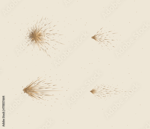 Star and comet shines brightly in space drawing in graphic style on beige background