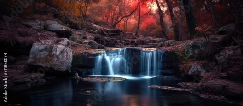 beautiful waterfall in mystic twilight