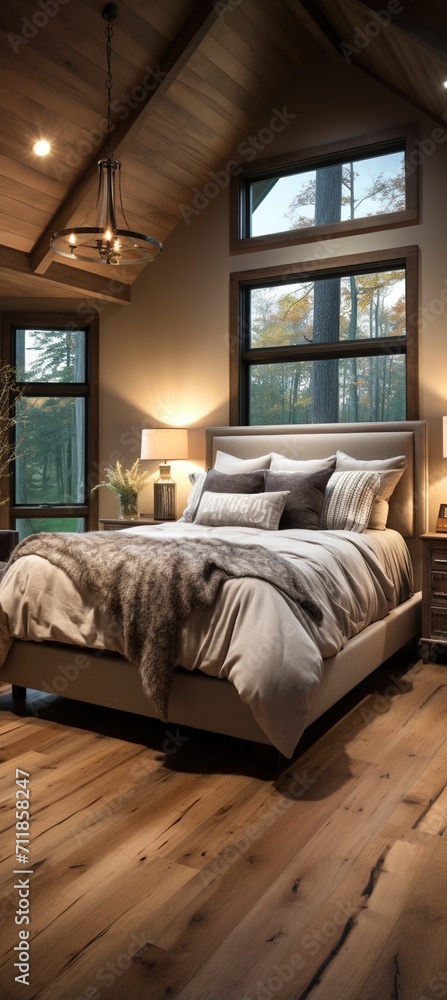 Modern rustic cozy bedroom with woodsy views Modern rustic cozy bedroom with woodsy views