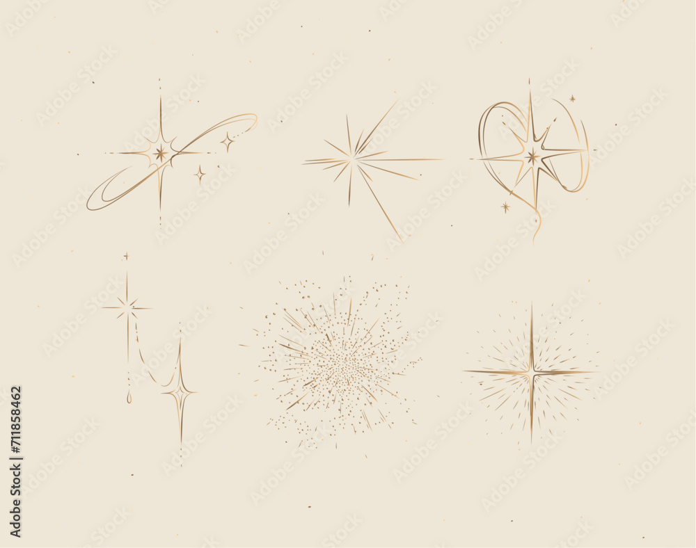 Different states of stars drawing in graphic style on beige background