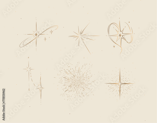Obraz na płótnie Different states of stars drawing in graphic style on beige background w salonie