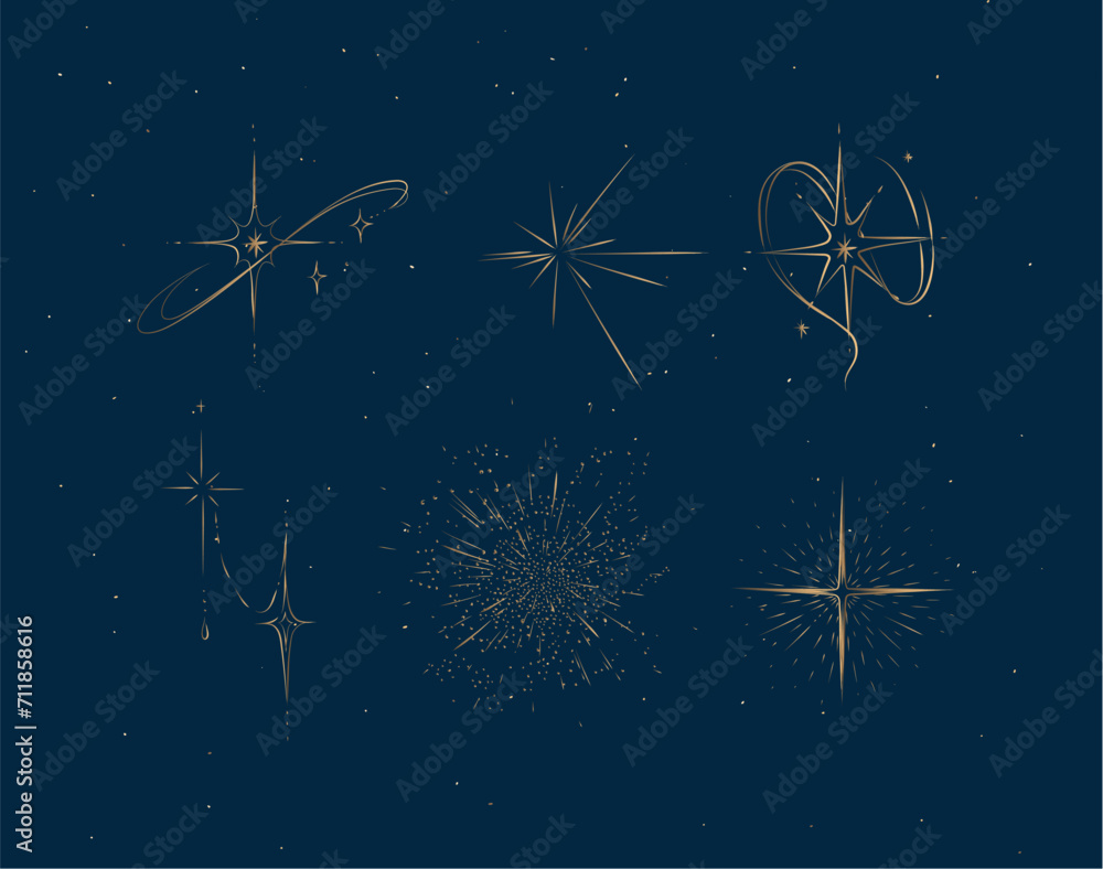 Different states of stars drawing in graphic style on blue background