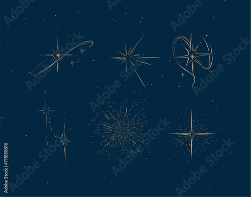 Obraz na płótnie Different states of stars drawing in graphic style on blue background w salonie