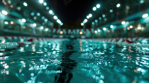 A sparkling pool with paths ready for swimmers. Created with Generative Ai technology.