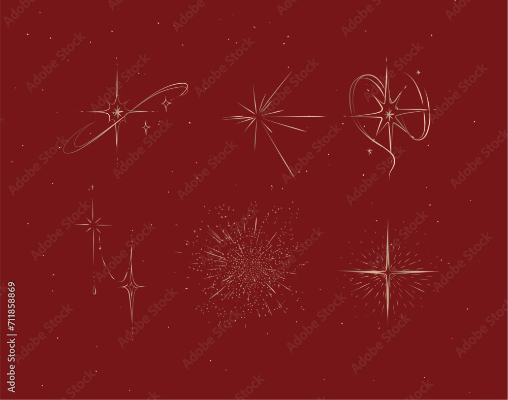 Different states of stars drawing in graphic style on red background