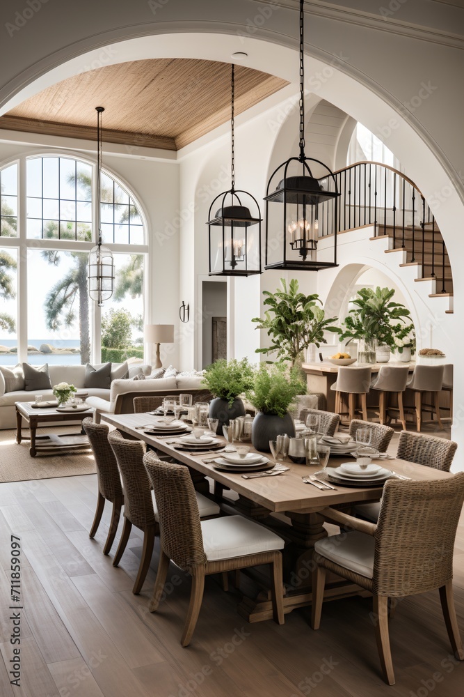 Elegant Coastal Dining Room With Modern Interior Design