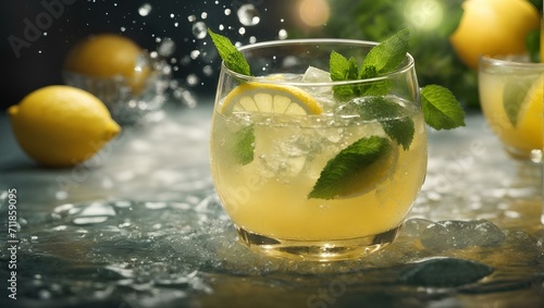 A cup of fresh lemon juice with mint  a healthy drink