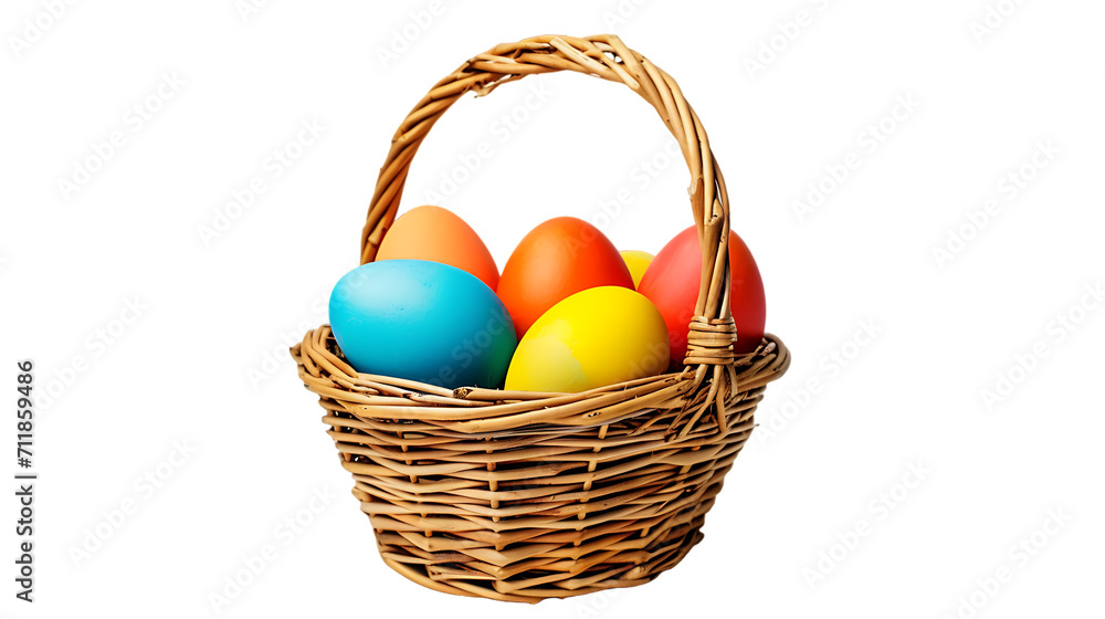 Cute colored easter eggs. Happy Easter in the basket isolated white background png