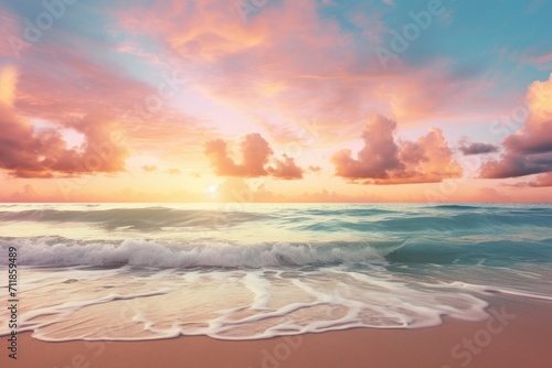 sunset over a beach with clouds photo