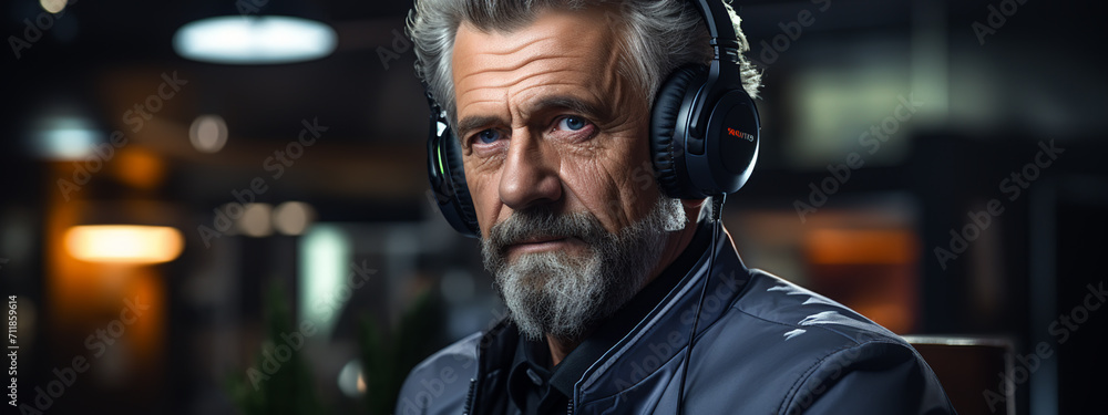 Senior, happy man and call center with headphones in customer service