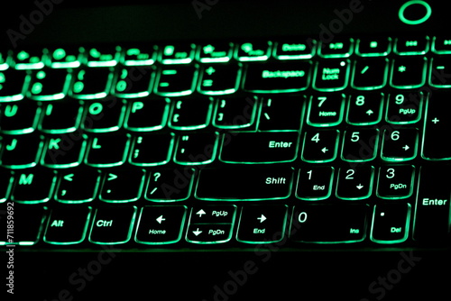 computer keyboard with buttons with backlight
