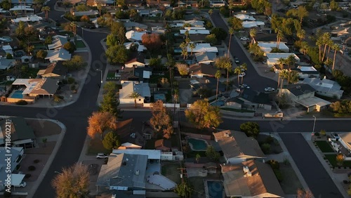 Aerial view of the city of Scottsdale Arizona suburbs and residential neighborhood