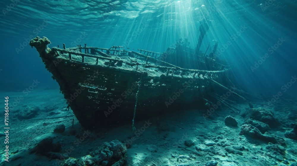 old ship destroyed under the sea in the depths old ship destroyed under the sea in the depths